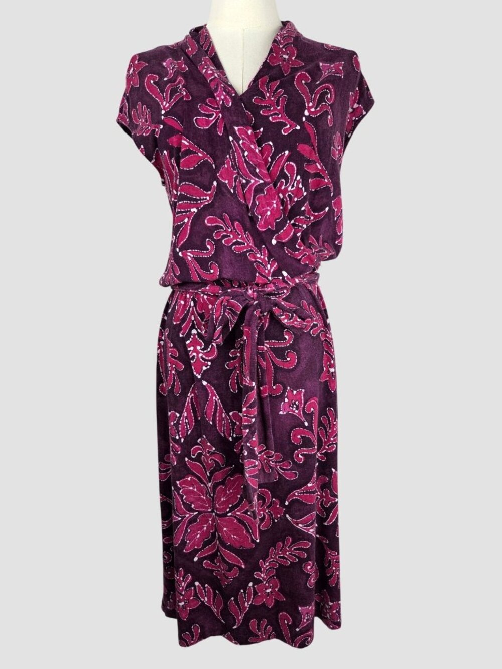 Tommy Bahama Indigo Floral Tambour Dress Small Purple Pink Faux Wrap